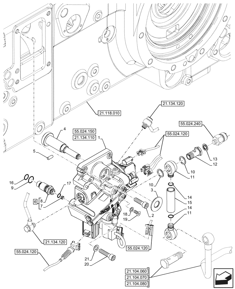 Схема запчастей Case IH FARMALL 80V - (21.134.100) - VAR - 743968 - POWERSHUTTLE, TRANSMISSION CONTROL VALVE, HI-LO (21) - TRANSMISSION