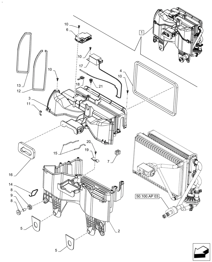 Схема запчастей Case IH FARMALL 140A - (50.100.AP[02]) - VAR - 390646 - AIR CONDITIONER, COMPONENTS (50) - CAB CLIMATE CONTROL