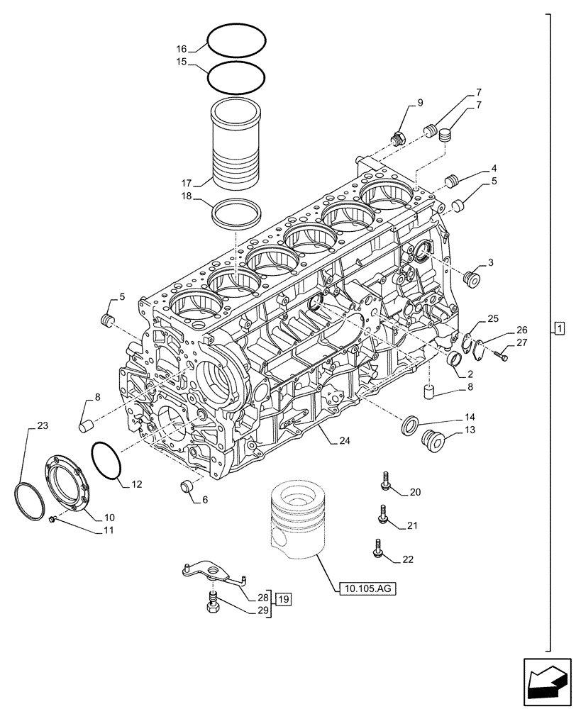 Схема запчастей Case IH F3HFE613A B003 - (10.001.AB) - CRANKCASE (10) - ENGINE