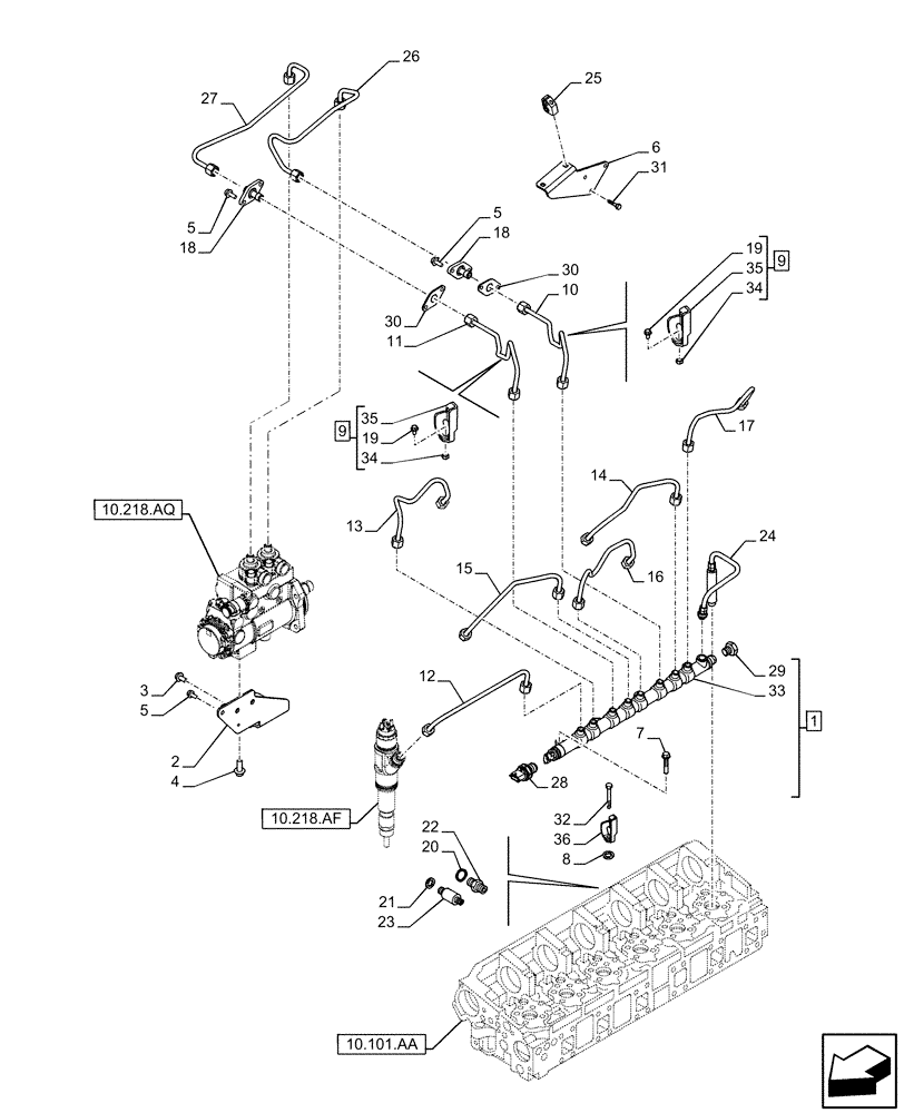 Схема запчастей Case IH F3HFE613A B003 - (10.218.AI) - INJECTOR FUEL LINES (10) - ENGINE