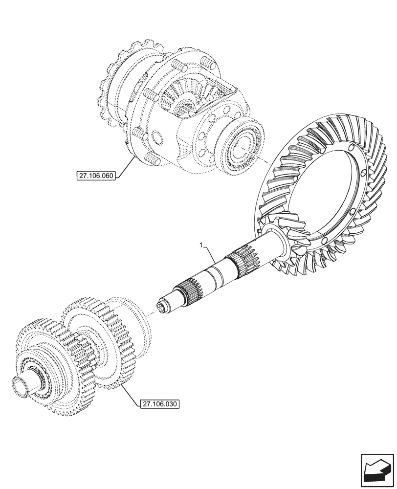 Схема запчастей Case IH FARMALL 110V - (27.106.040) - VAR - 743507 - REAR AXLE, BEVEL GEAR, BEVEL PINION, (30KM/H), 2WD (27) - REAR AXLE SYSTEM