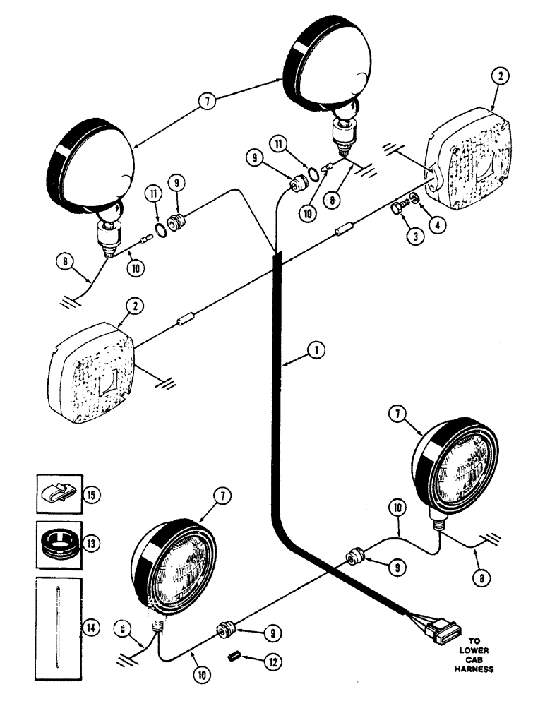 Схема запчастей Case IH 2390 - (4-142) - CAB MOUNTED LIGHTS AND WIRING, CAB SERIAL NO. 12013067 AND AFTER (04) - ELECTRICAL SYSTEMS