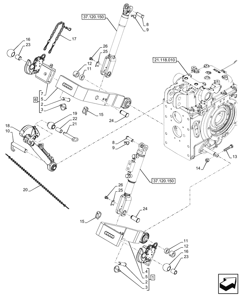 Схема запчастей Case IH FARMALL 100N - (37.120.100) - VAR - 744479 - REAR, 3 POINT HITCH, TOP LINK, LOWER LINK, W/ QUICK ENDS, W/ TYRE 24, CAT 2 (37) - HITCHES, DRAWBARS & IMPLEMENT COUPLINGS