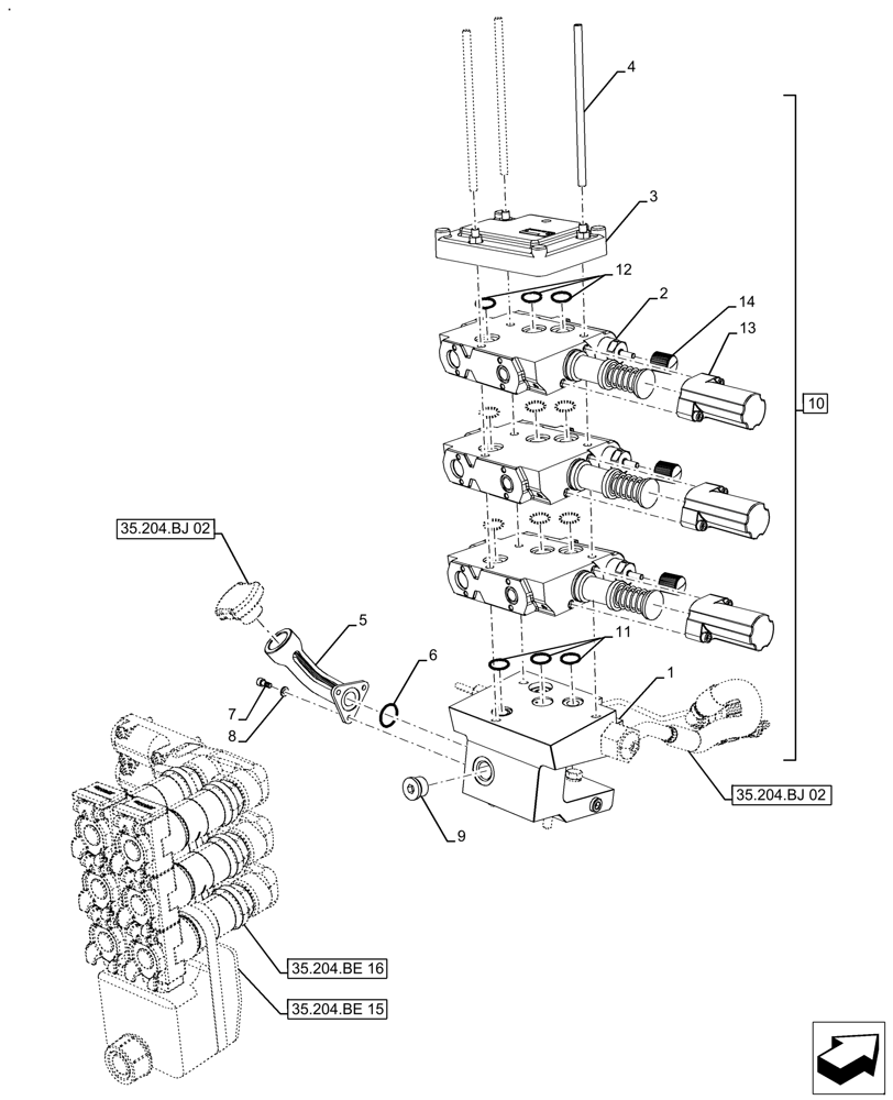 Схема запчастей Case IH FARMALL 120A - (35.204.BE[14]) - VAR - 429473 - 3 REMOTE CONTROL VALVES (35) - HYDRAULIC SYSTEMS