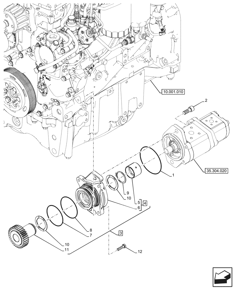 Схема запчастей Case IH FARMALL 90V - (10.114.020) - VAR - 342266, 342267, 759011 - ADAPTER, HYDRAULIC PUMP, 60L/MIN (10) - ENGINE