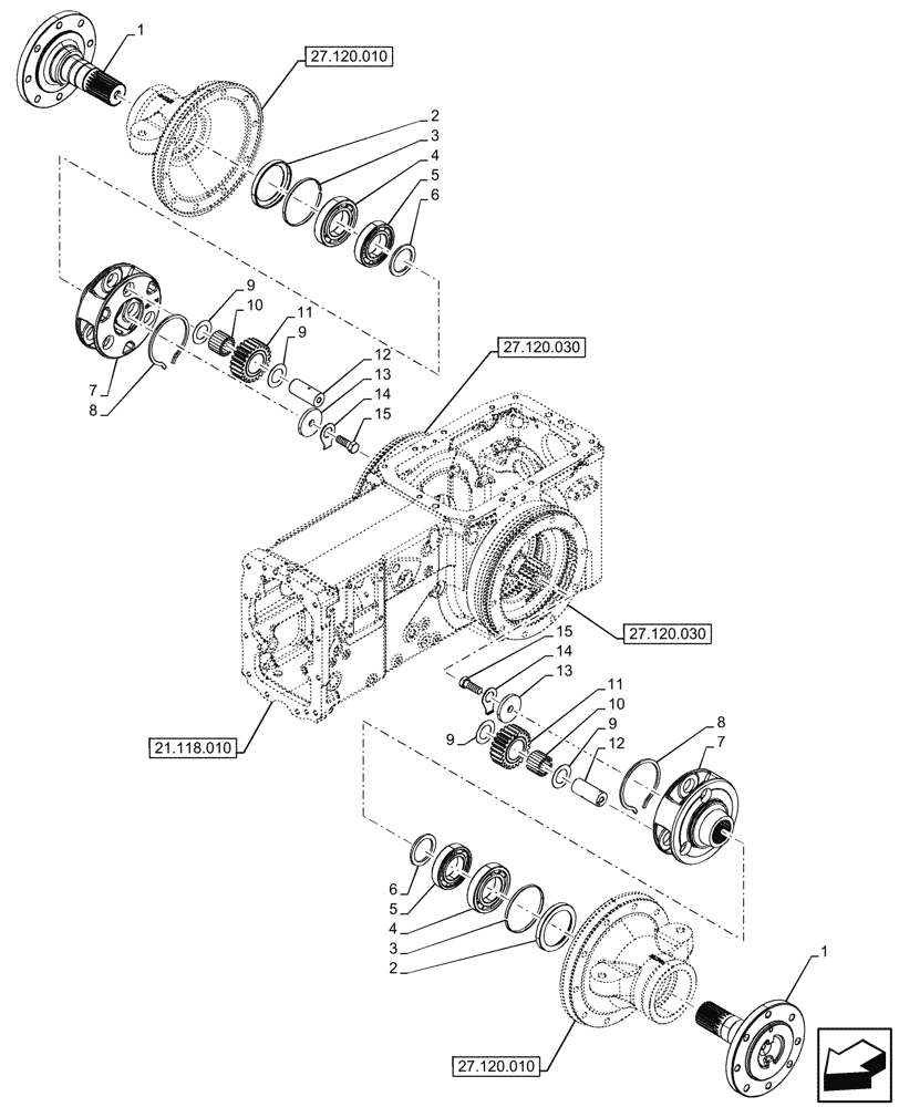 Схема запчастей Case IH FARMALL 90V - (27.120.020) - VAR - 743507, 759008 - REAR AXLE, FINAL DRIVE, PLANETARY GEAR, W/ 20" TYRES, (30KM/H), (40KM/H), 2WD, 4WD (27) - REAR AXLE SYSTEM