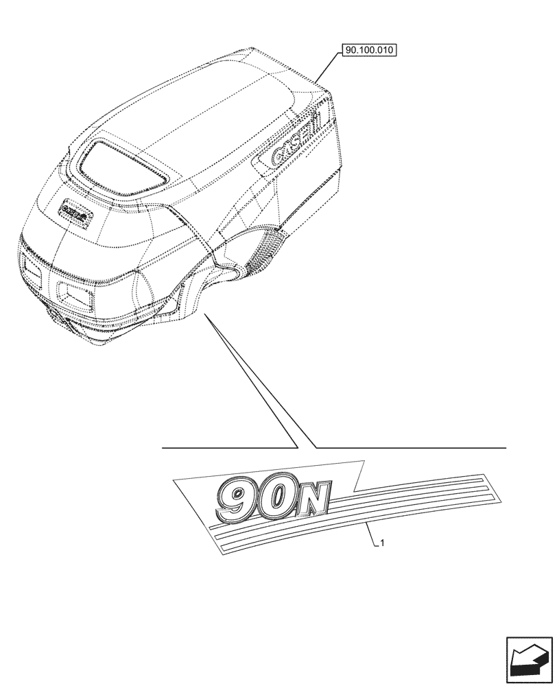 Схема запчастей Case IH FARMALL 90N - (90.108.770) - VAR - 341389, 342834 - MODEL IDENTIFICATION DECAL, 90V (90) - PLATFORM, CAB, BODYWORK AND DECALS