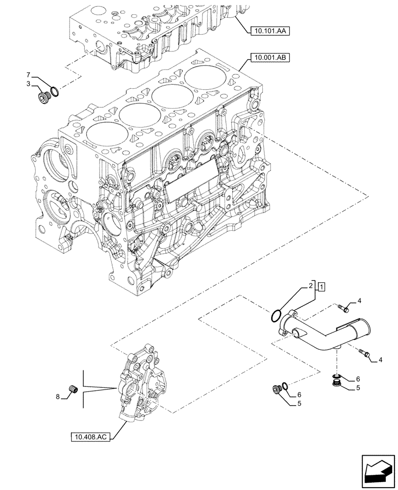 Схема запчастей Case IH F5DFL413A E009 - (10.400.AQ) - RADIATOR HOSE (10) - ENGINE