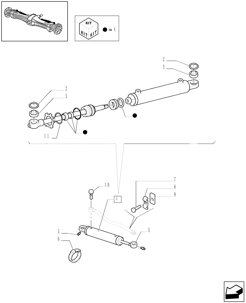 Схема запчастей Case IH JX1100U - (1.40. 9/01[02]) - (VAR.422) VERSION FOR JAPAN - POWER STEERING CYLINDER,PARTS (04) - FRONT AXLE & STEERING