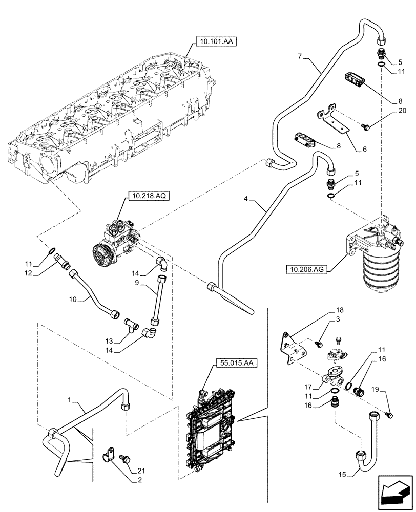 Схема запчастей Case IH F3HFE613A B003 - (10.210.AF) - FUEL LINE (10) - ENGINE