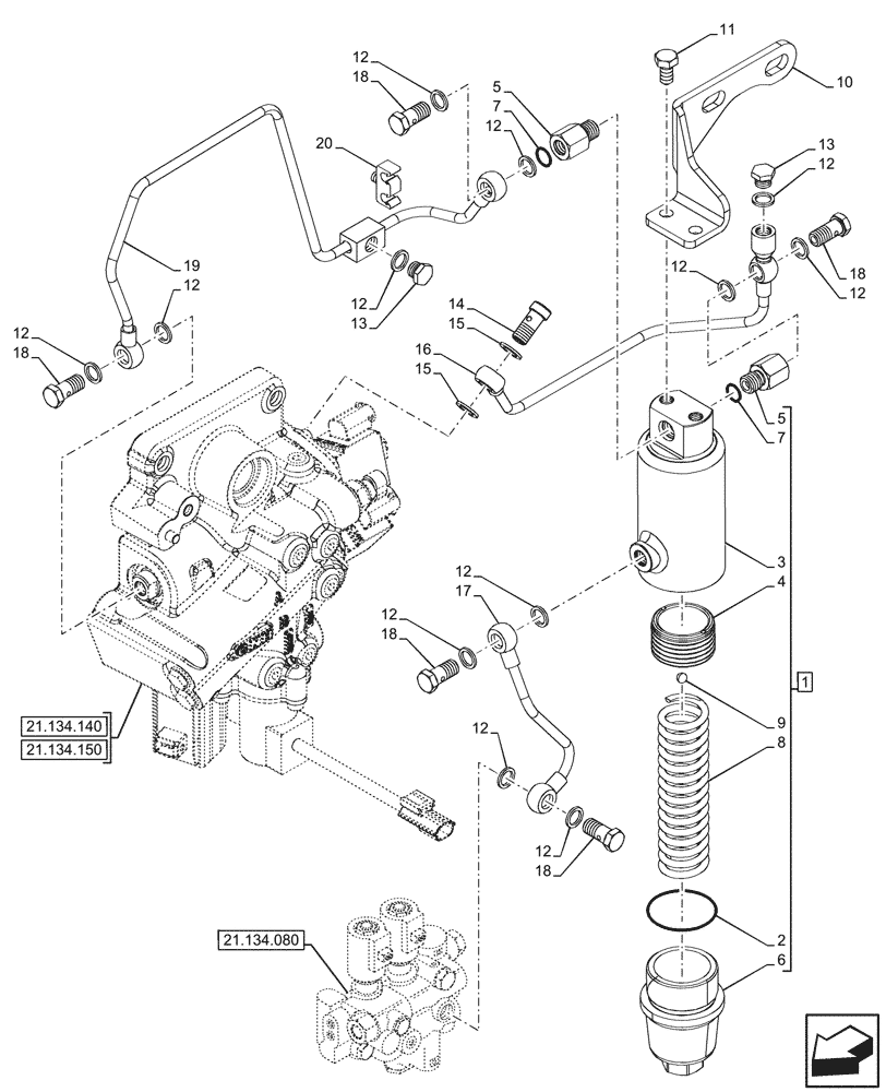 Схема запчастей Case IH FARMALL 90V - (21.134.160) - VAR - 743968 - POWERSHUTTLE, TRANSMISSION CONTROL VALVE, COMPONENTS, ACCUMULATOR, CREEPER, HI-LO (21) - TRANSMISSION