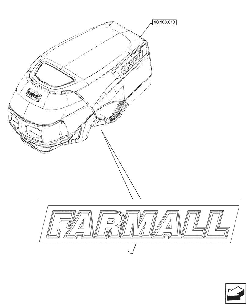 Схема запчастей Case IH FARMALL 100V - (90.108.800) - VAR - 341388, 341389, 342834 - MODEL IDENTIFICATION DECAL, FARMALL (90) - PLATFORM, CAB, BODYWORK AND DECALS