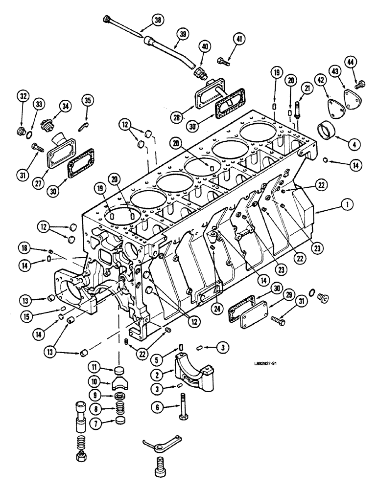 Схема запчастей Case IH 9150 - (2-48) - CYLINDER BLOCK, L-10 ENGINE (02) - ENGINE