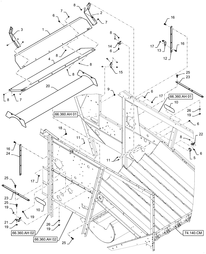 Схема запчастей Case IH 6140 - (74.101.AC[03]) - VAR - 425447 - CROSS FLOW CLEANING SYSTEM AUGER SUPPORT (74) - CLEANING