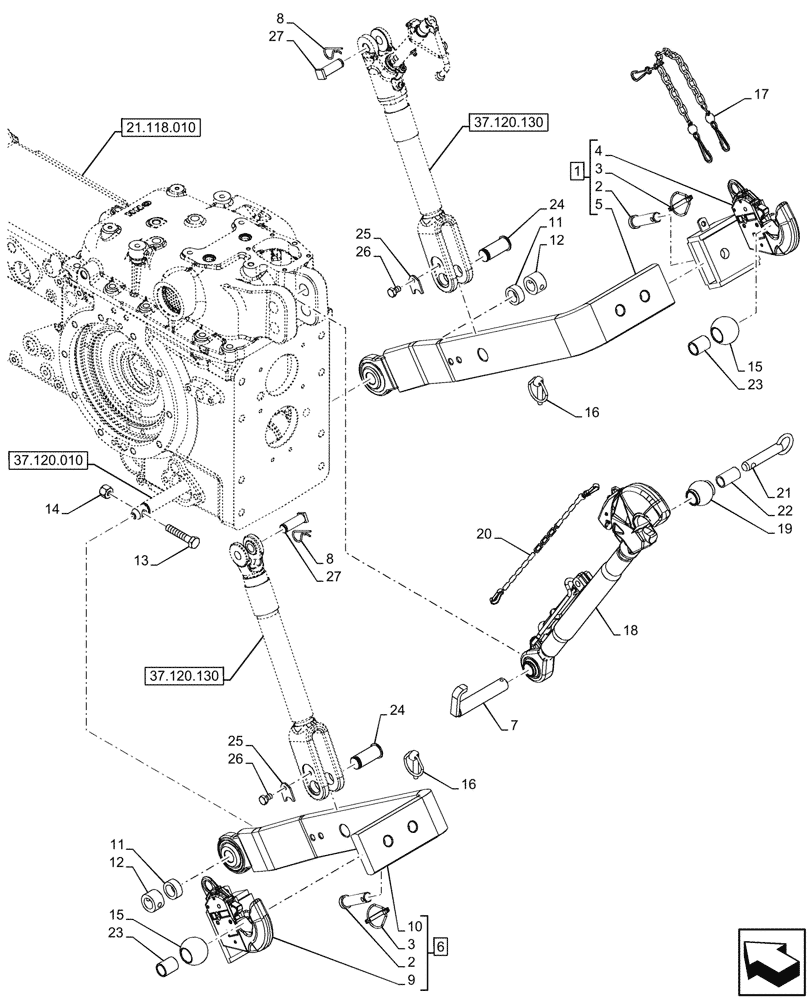 Схема запчастей Case IH FARMALL 80N - (37.120.080) - VAR - 744479 - REAR, 3 POINT HITCH, TOP LINK, LOWER LINK, W/ QUICK ENDS, CAT 2 (37) - HITCHES, DRAWBARS & IMPLEMENT COUPLINGS