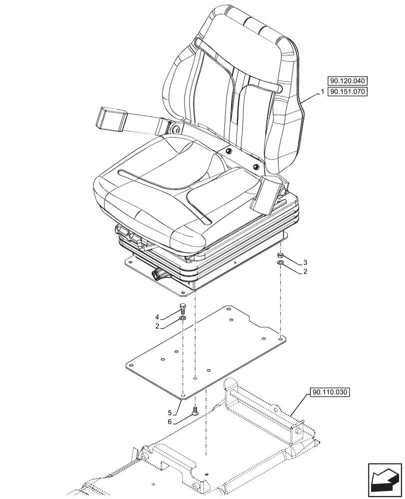 Схема запчастей Case IH FARMALL 90N - (90.124.030) - VAR - 337859 - SEAT, AIR SUSPENSION, CAB (90) - PLATFORM, CAB, BODYWORK AND DECALS