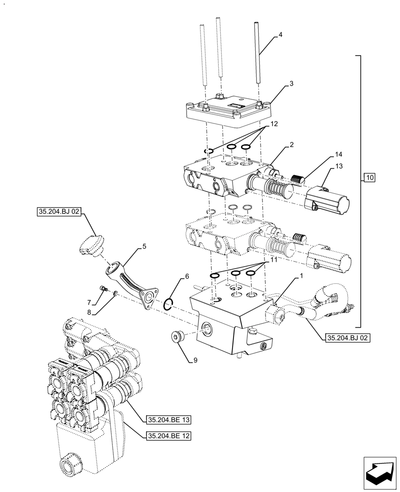 Схема запчастей Case IH FARMALL 140A - (35.204.BE[11]) - VAR - 429472 - 2 REMOTE CONTROL VALVES (35) - HYDRAULIC SYSTEMS