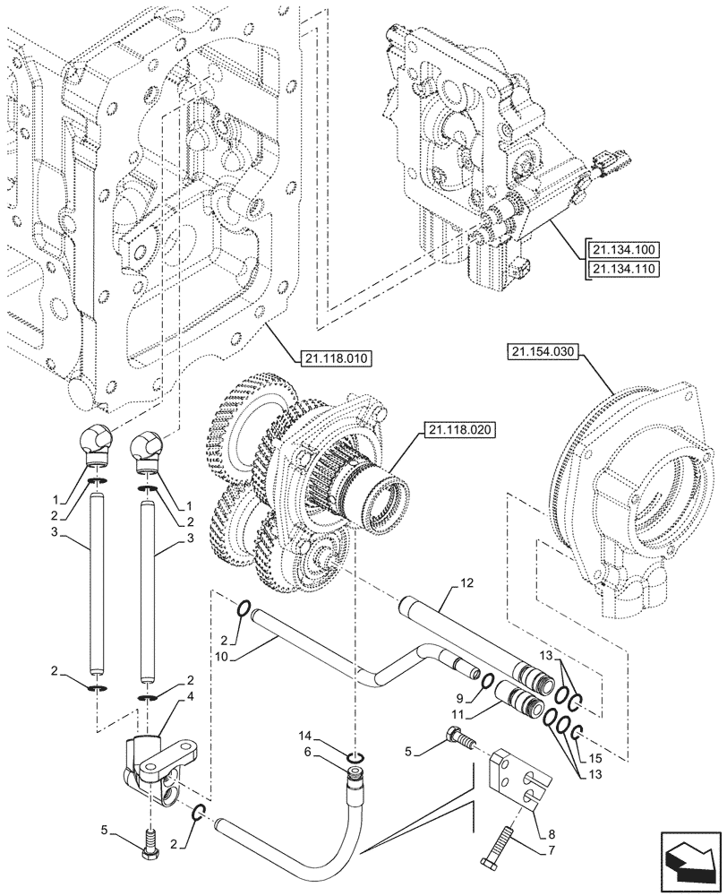 Схема запчастей Case IH FARMALL 100N - (21.134.130) - VAR - 743968 - POWERSHUTTLE, TRANSMISSION CONTROL VALVE, COMPONENTS, PIPE, HI-LO (21) - TRANSMISSION