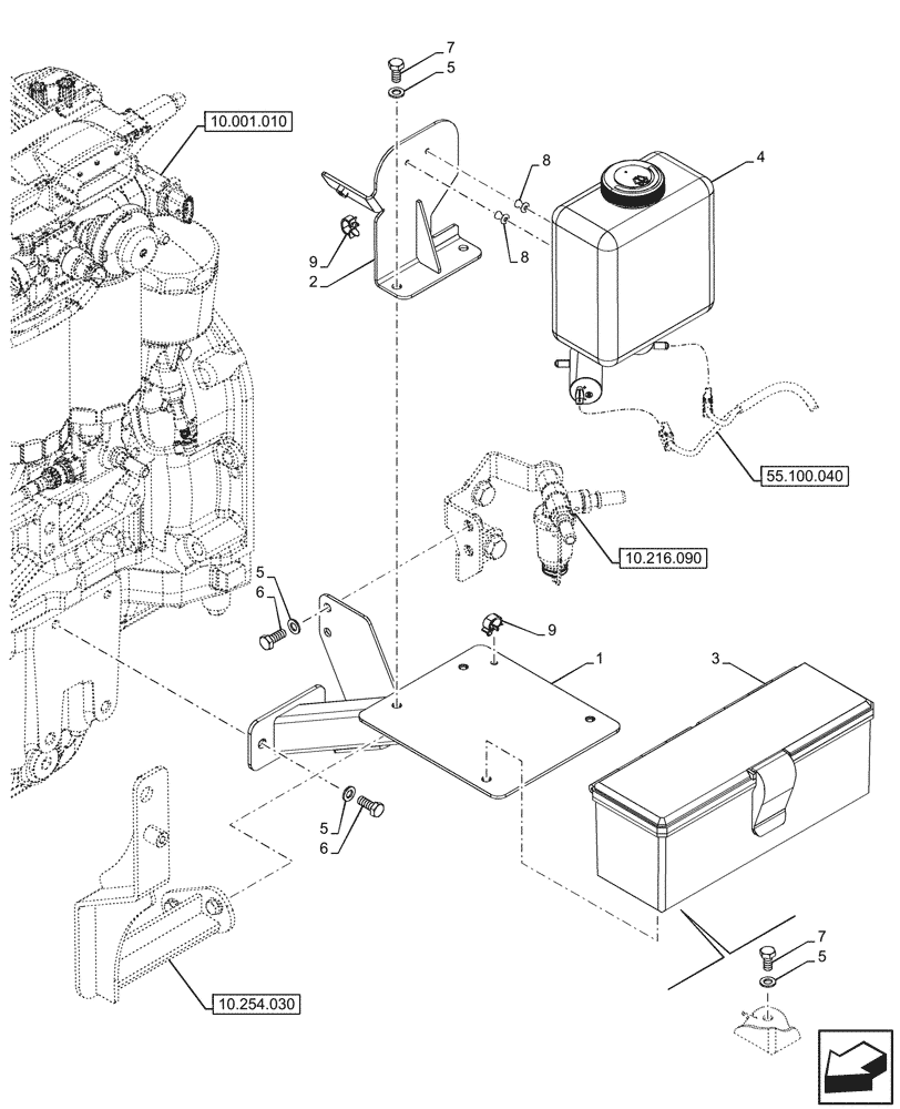 Схема запчастей Case IH FARMALL 110V - (88.100.010) - VAR - 342273, 342274, 759031, 759033 - TOOL BOX, WINDSHIELD WASH RESERVOIR, CAB (88) - ACCESSORIES