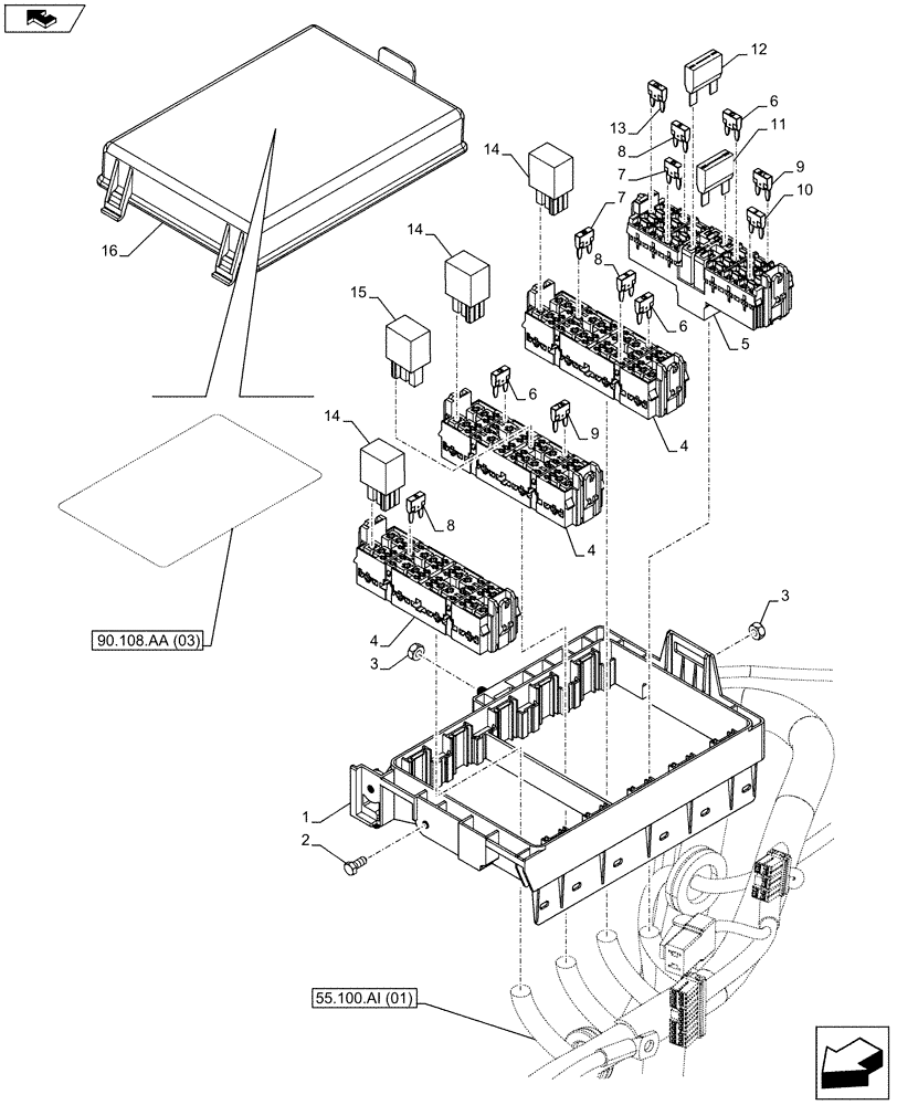 Схема запчастей Case IH FARMALL 105U - (55.100.DO[01]) - STD + VAR - 390754 - FUSE BOX, FUSE HOLDER, RELAY, CAB, ISO - END YR 10-MAR-2013 (55) - ELECTRICAL SYSTEMS