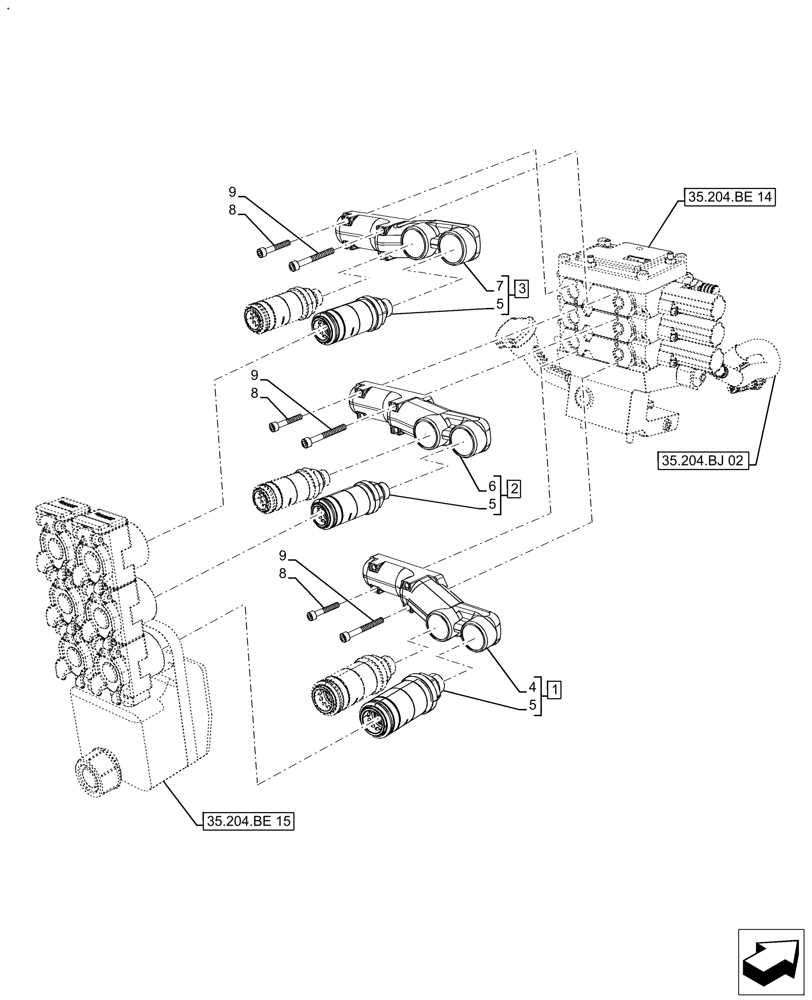 Схема запчастей Case IH FARMALL 110A - (35.204.BE[16]) - VAR - 429473 - 3 REMOTE CONTROL VALVES (35) - HYDRAULIC SYSTEMS