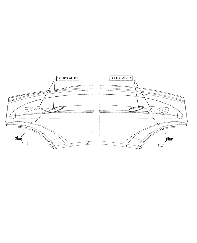Схема запчастей Case IH 7140 - (90.108.AB[03]) - VAR - 425447 - CROSS FLOW DECAL (90) - PLATFORM, CAB, BODYWORK AND DECALS