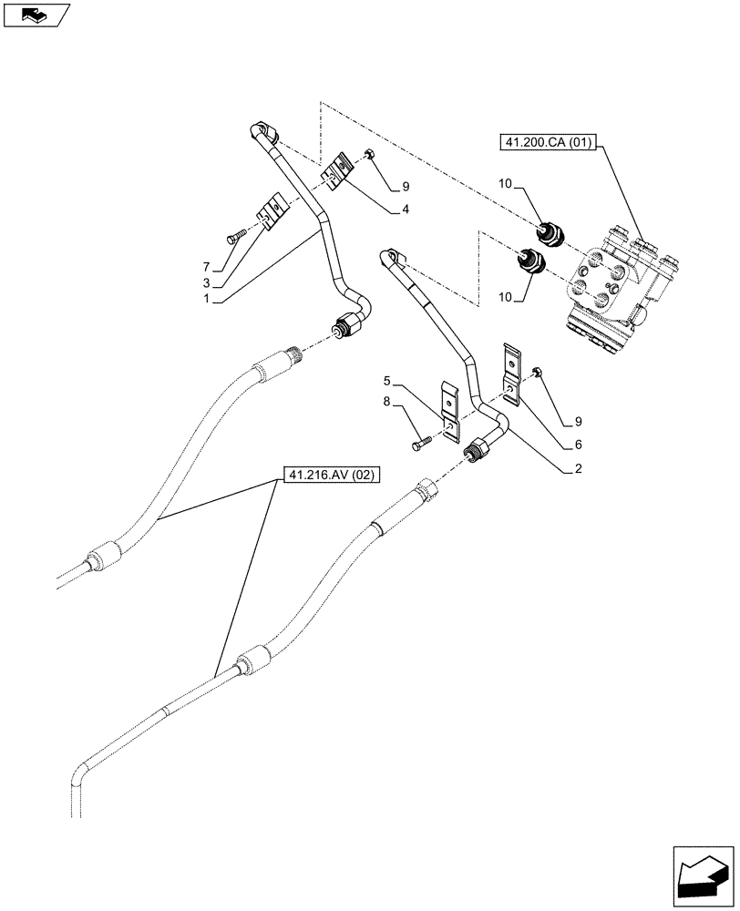 Схема запчастей Case IH FARMALL 95C - (41.216.AV[01]) - VAR - 332723, 338723, 743560, 743561, 744580, 744581, 744582 - STEERING LINE - 4WD (SHUTTLE) (41) - STEERING