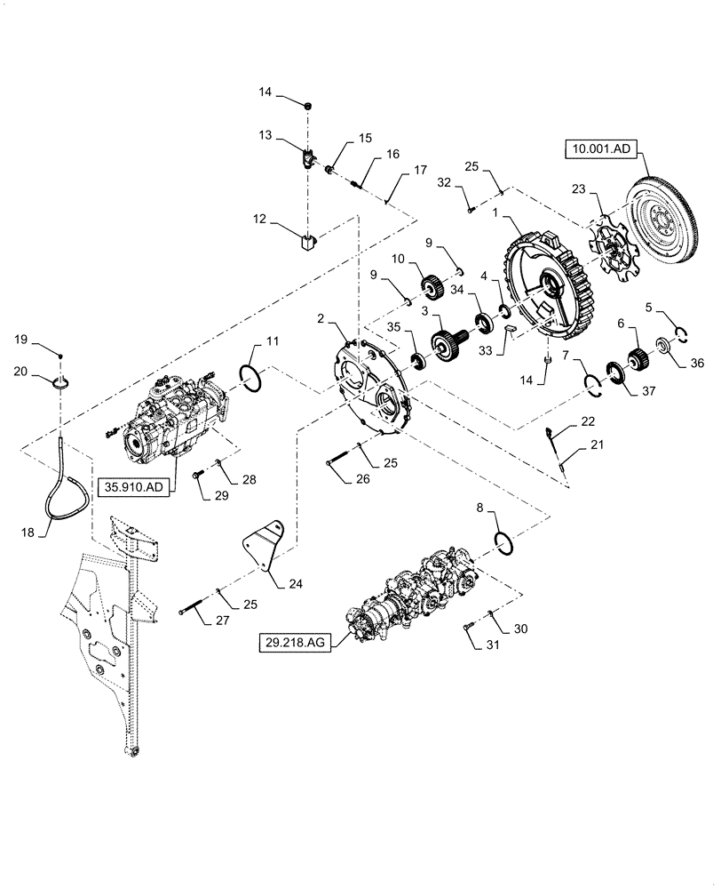 Схема запчастей Case IH WD1504 - (31.220.AG[01]) - GEARBOX, HYDRAULIC SYSTEM, 4 CYLINDER DRAPER (31) - IMPLEMENT POWER TAKE OFF