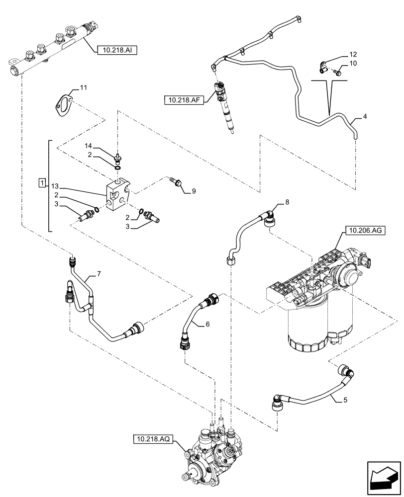 Схема запчастей Case IH F5DFL413K A010 - (10.210.AF) - FUEL LINE (10) - ENGINE