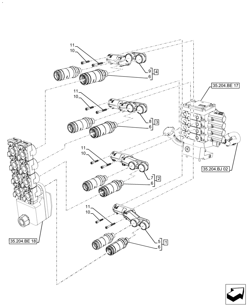 Схема запчастей Case IH FARMALL 120A - (35.204.BE[19]) - VAR - 429474 - 4 REMOTE CONTROL VALVES (35) - HYDRAULIC SYSTEMS