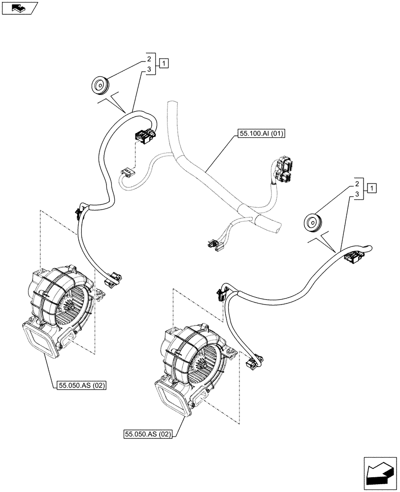 Схема запчастей Case IH FARMALL 105U - (55.050.AY) - STD + VAR - 390754 - BLOWER, WIRE HARNESS (55) - ELECTRICAL SYSTEMS