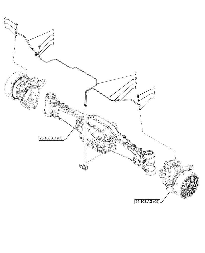 Схема запчастей Case IH PUMA 220 CVT - (33.204.AG[03]) - VAR - 337416 - FRONT AXLE, BRAKE LINE (33) - BRAKES & CONTROLS