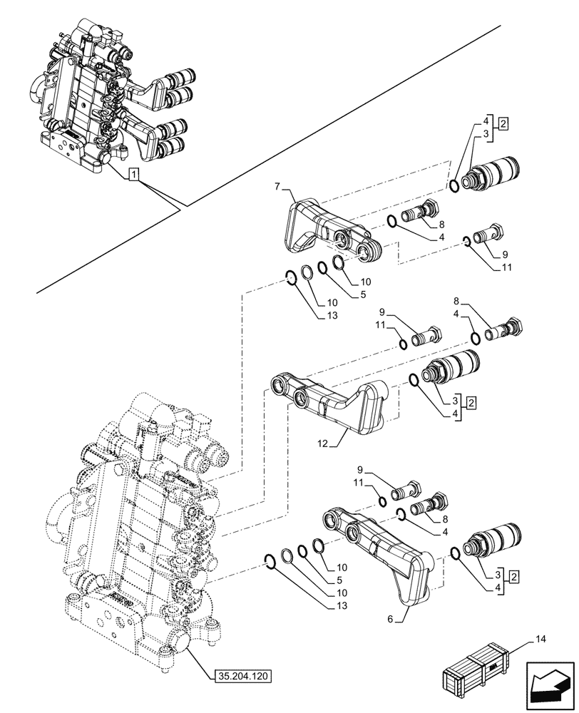 Схема запчастей Case IH FARMALL 110U - (35.204.125) - VAR - 334121 - 3 REMOTE CONTROL VALVES, REAR, W/ FLOW CONTROL, COMPONENTS (35) - HYDRAULIC SYSTEMS