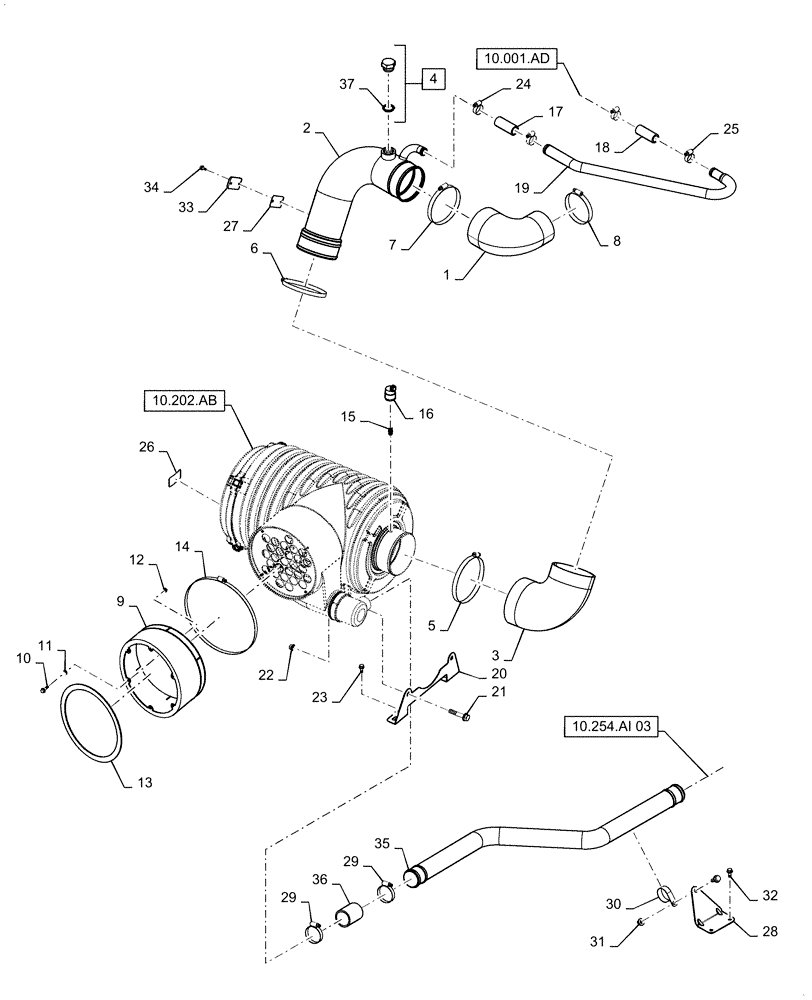 Схема запчастей Case IH 5140 - (10.202.BD) - AIR CLEANER & INTAKE PARTS (10) - ENGINE