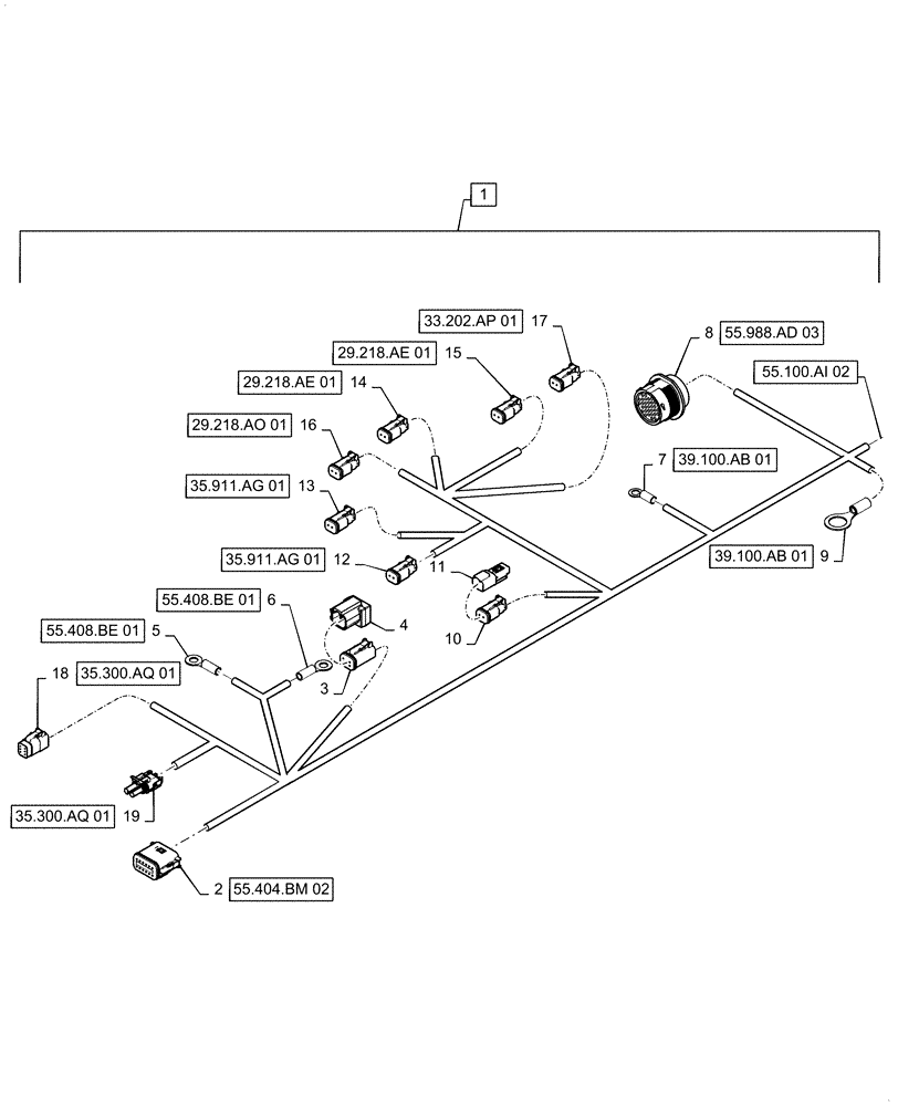 Схема запчастей Case IH PATRIOT 2250 - (55.100.AI[03]) - REAR MAIN FRAME WIRE HARNESS (55) - ELECTRICAL SYSTEMS