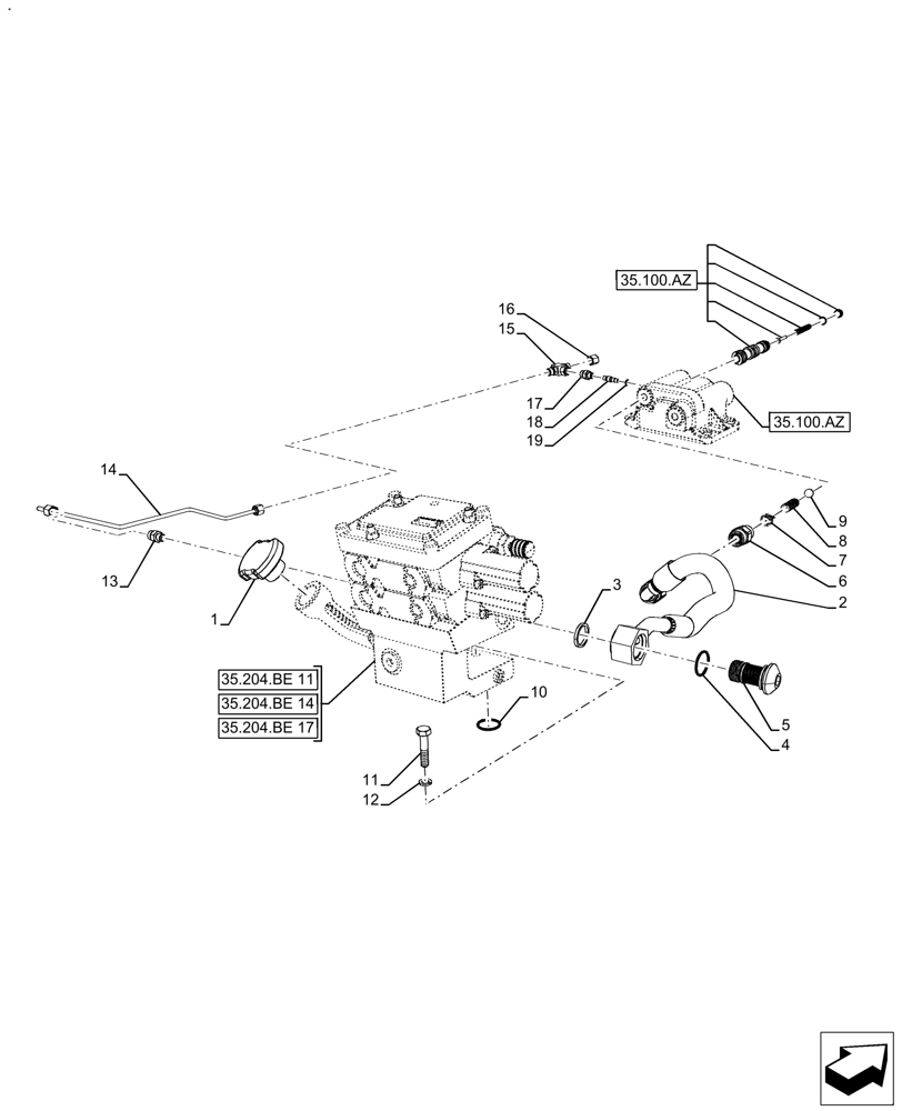 Схема запчастей Case IH FARMALL 110A - (35.204.BJ[02]) - VAR - 429472, 429473, 429474 - REMOTE CONTROL VALVE, HOSES (35) - HYDRAULIC SYSTEMS