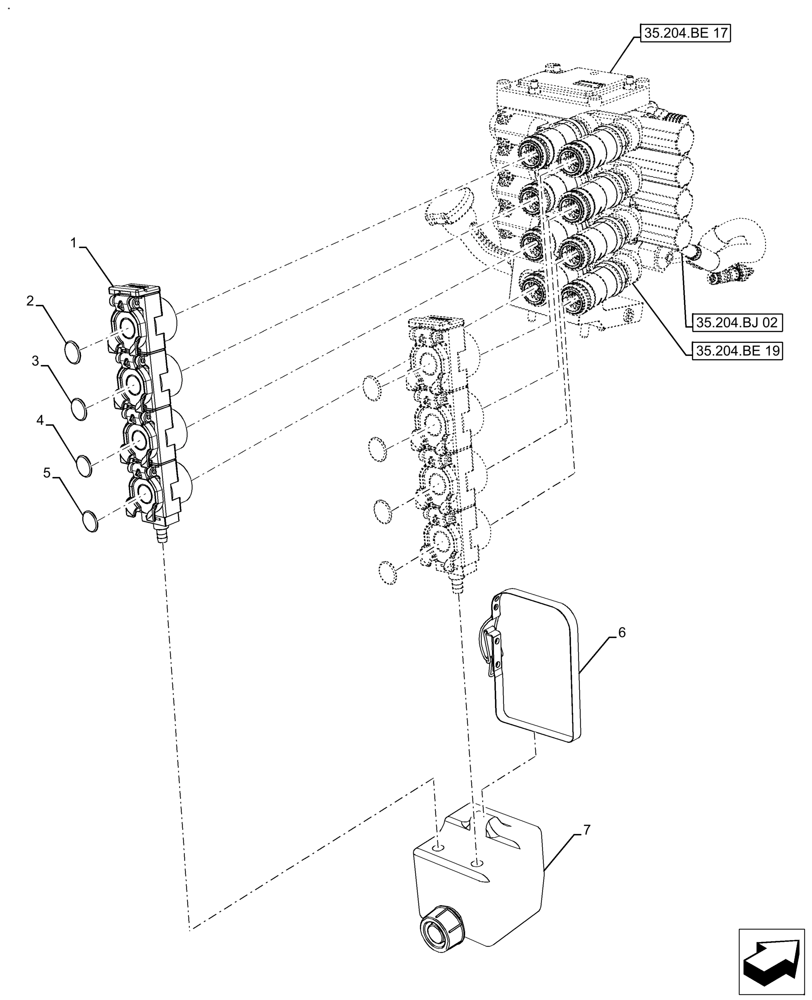 Схема запчастей Case IH FARMALL 140A - (35.204.BE[18]) - VAR - 429474 - 4 REMOTE CONTROL VALVES (35) - HYDRAULIC SYSTEMS