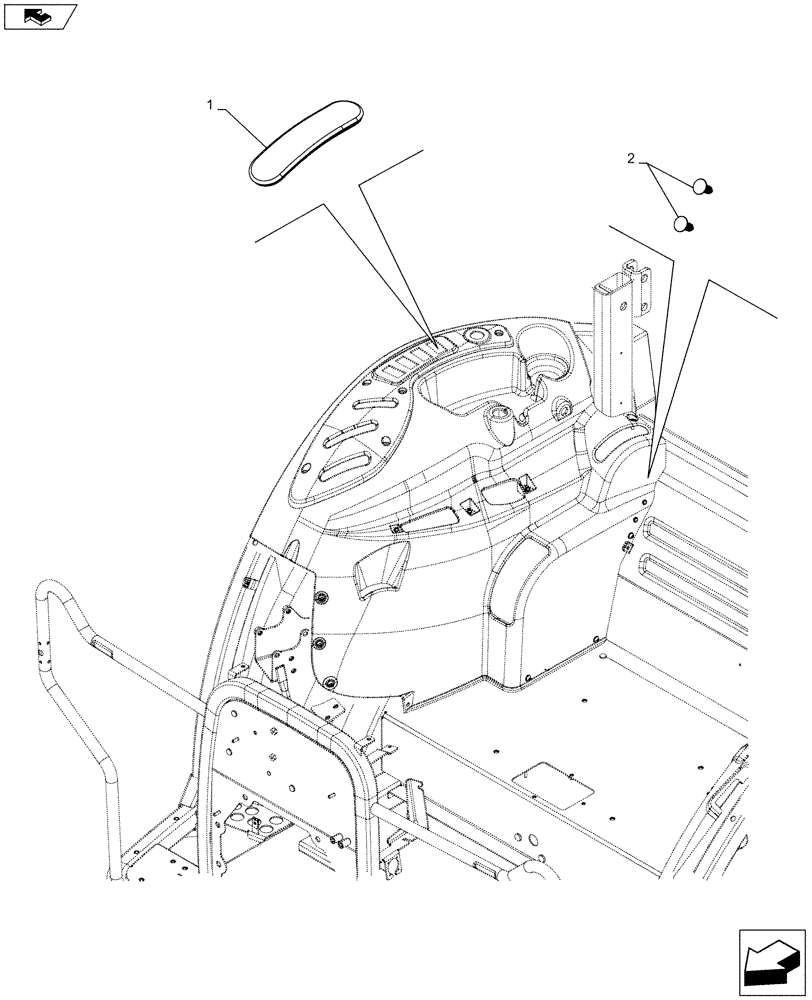 Схема запчастей Case IH FARMALL 85C - (90.110.AV[03]) - VAR - 744764, 744762 - TRIM PANEL, RH, W/O CAB (90) - PLATFORM, CAB, BODYWORK AND DECALS