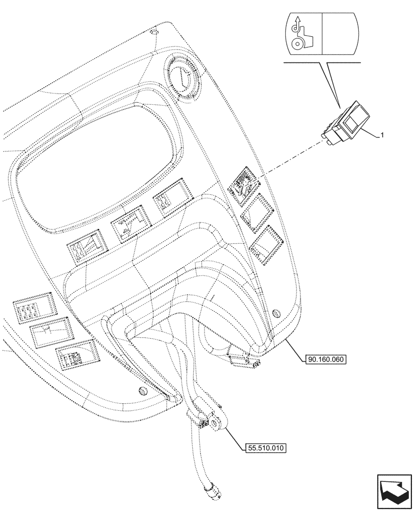 Схема запчастей Case IH FARMALL 80N - (55.541.010) - VAR - 341065, 341066, 341375, 342432, 342433, 342434 - 4WD, SWITCH (55) - ELECTRICAL SYSTEMS