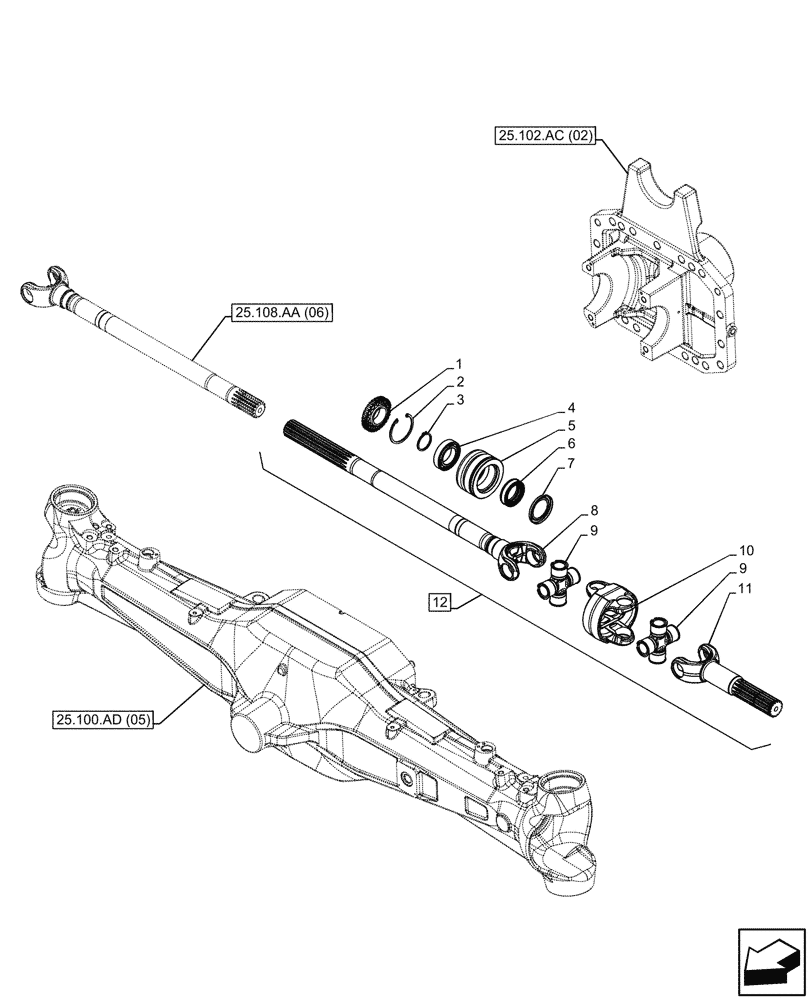 Схема запчастей Case IH PUMA 185 - (25.108.AA[05]) - VAR - 337416 - 4WD FRONT AXLE, SHAFT (25) - FRONT AXLE SYSTEM