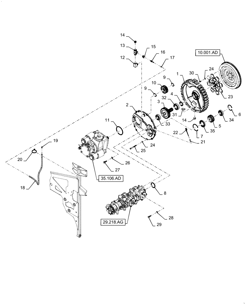 Схема запчастей Case IH WD1904 - (31.220.AG[02]) - GEARBOX, PTO ASSY, NON-DRAPER 6 CYLINDER (31) - IMPLEMENT POWER TAKE OFF