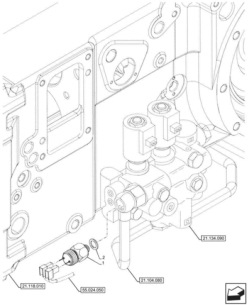 Схема запчастей Case IH FARMALL 90V - (55.036.010) - VAR - 341065, 341066, 341375, 341387, 342431, 342432, 342433, 342434 - HYDRAULIC, DIFFERENTIAL LOCK, PRESSURE SWITCH (55) - ELECTRICAL SYSTEMS