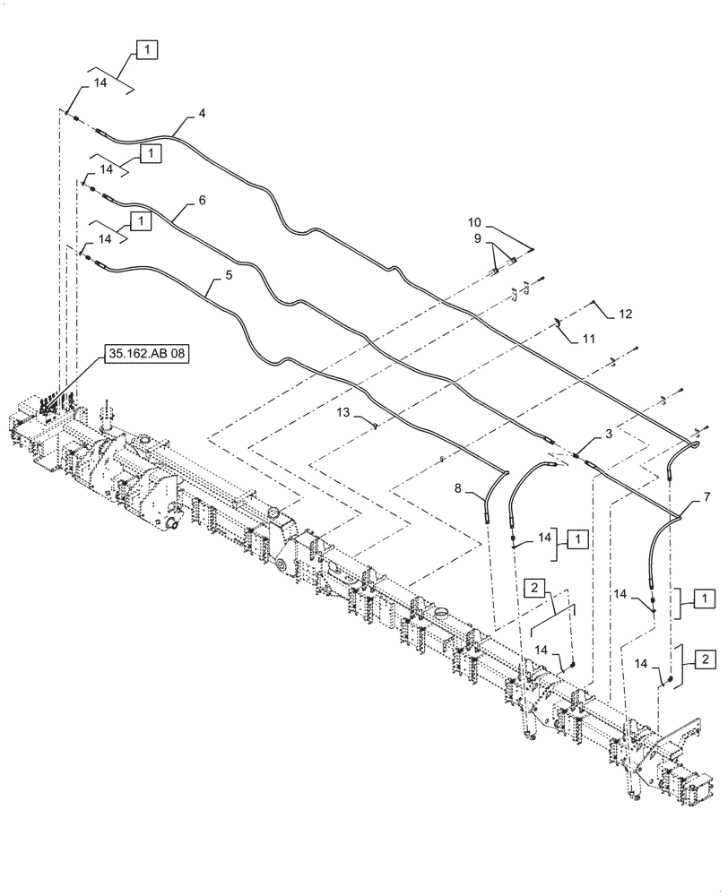 Схема запчастей Case IH 1255 - (35.948.AD[03]) - HYDRAULIC LINES RIGHT WING FOR 24 ROW 30" SPACING (35) - HYDRAULIC SYSTEMS