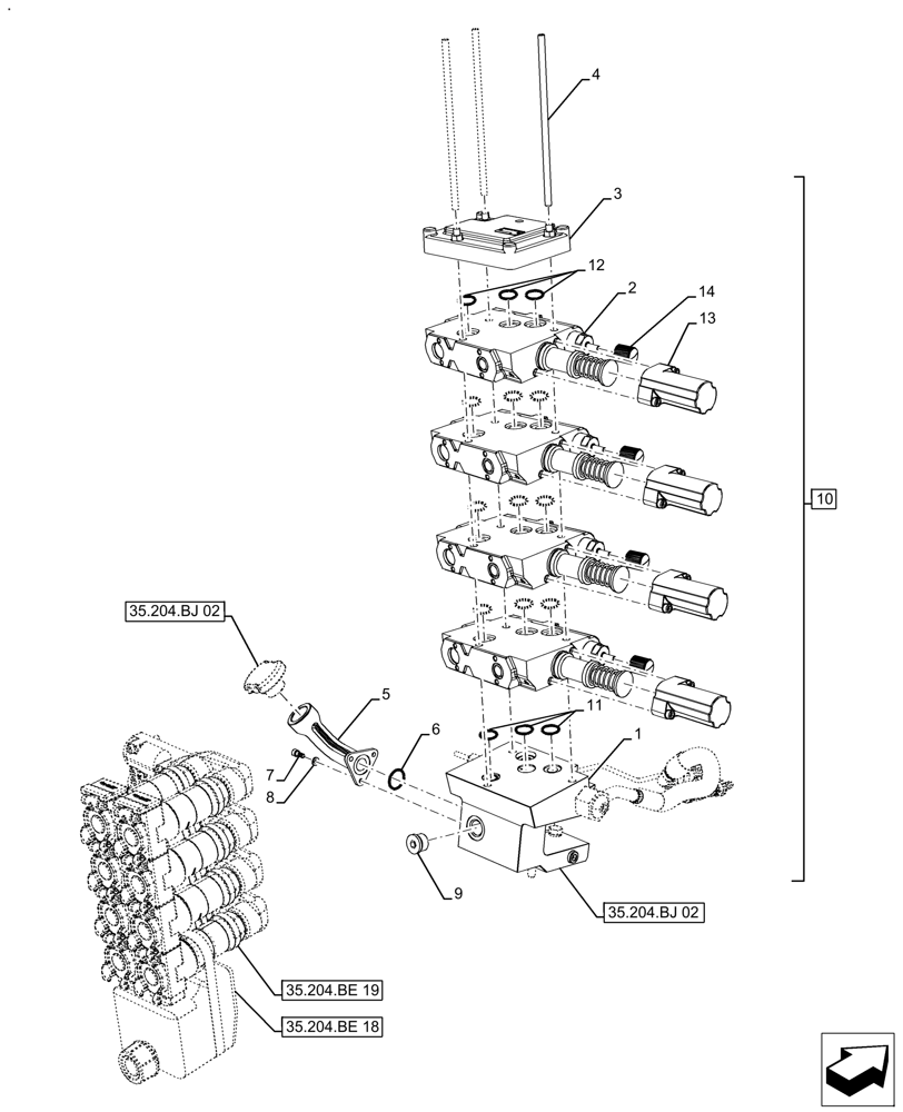 Схема запчастей Case IH FARMALL 110A - (35.204.BE[17]) - VAR - 429474 - 4 REMOTE CONTROL VALVES (35) - HYDRAULIC SYSTEMS