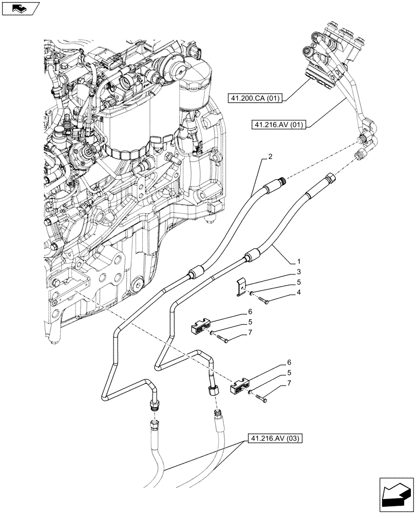 Схема запчастей Case IH FARMALL 105C - (41.216.AV[02]) - VAR - 332723, 338723, 743560, 743561, 744580, 744581, 744582 - STEERING LINE - 4WD (SHUTTLE) (41) - STEERING