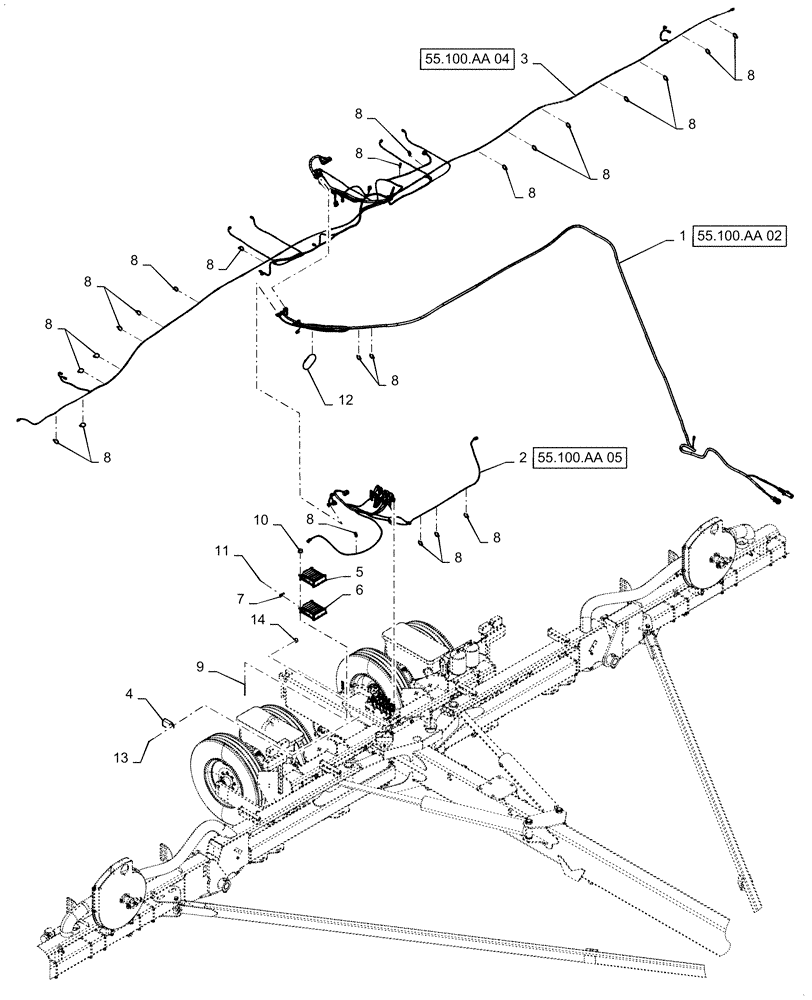 Схема запчастей Case IH 1255 - (55.350.AA[01]) - PACKAGE, CENTER, AFS, 24 ROW (55) - ELECTRICAL SYSTEMS