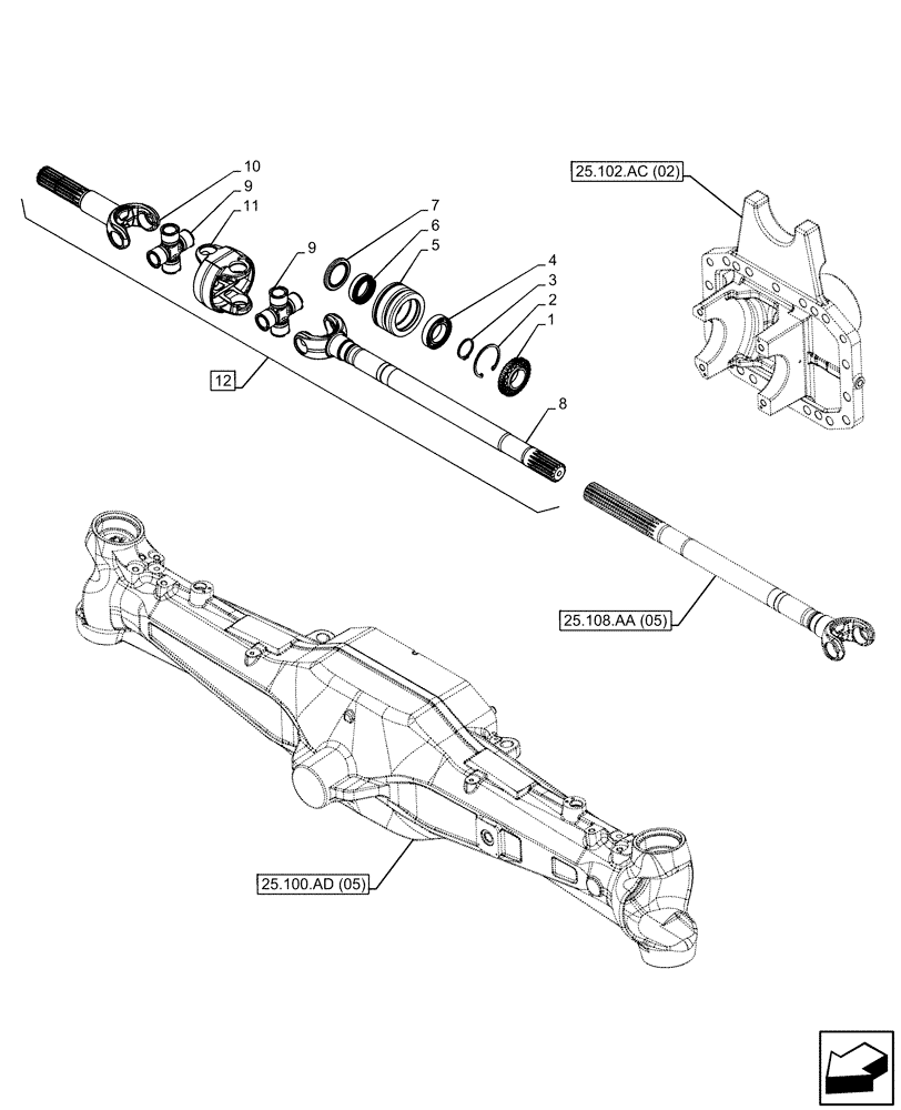 Схема запчастей Case IH PUMA 240 CVT - (25.108.AA[06]) - VAR - 337416 - FRONT AXLE, SHAFT (25) - FRONT AXLE SYSTEM