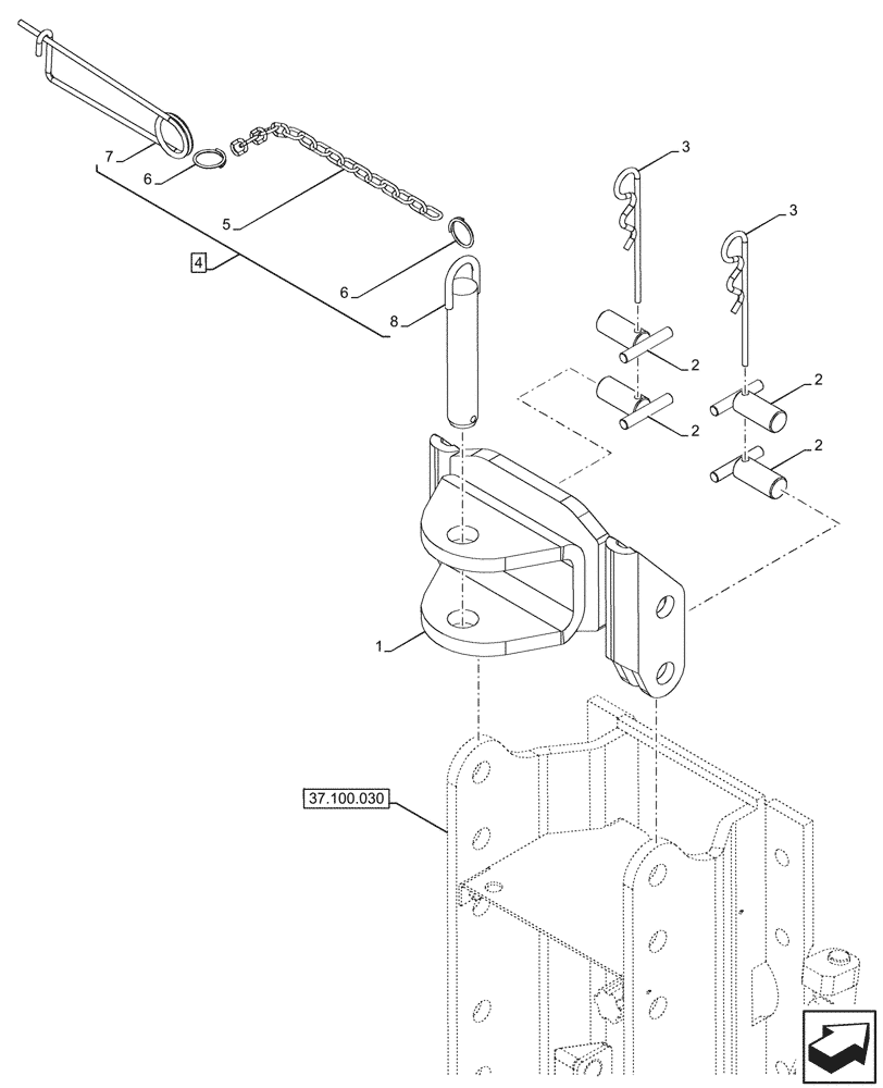 Схема запчастей Case IH FARMALL 80N - (37.100.060) - VAR - 334895, 336895 - REAR, TOW HOOK (37) - HITCHES, DRAWBARS & IMPLEMENT COUPLINGS