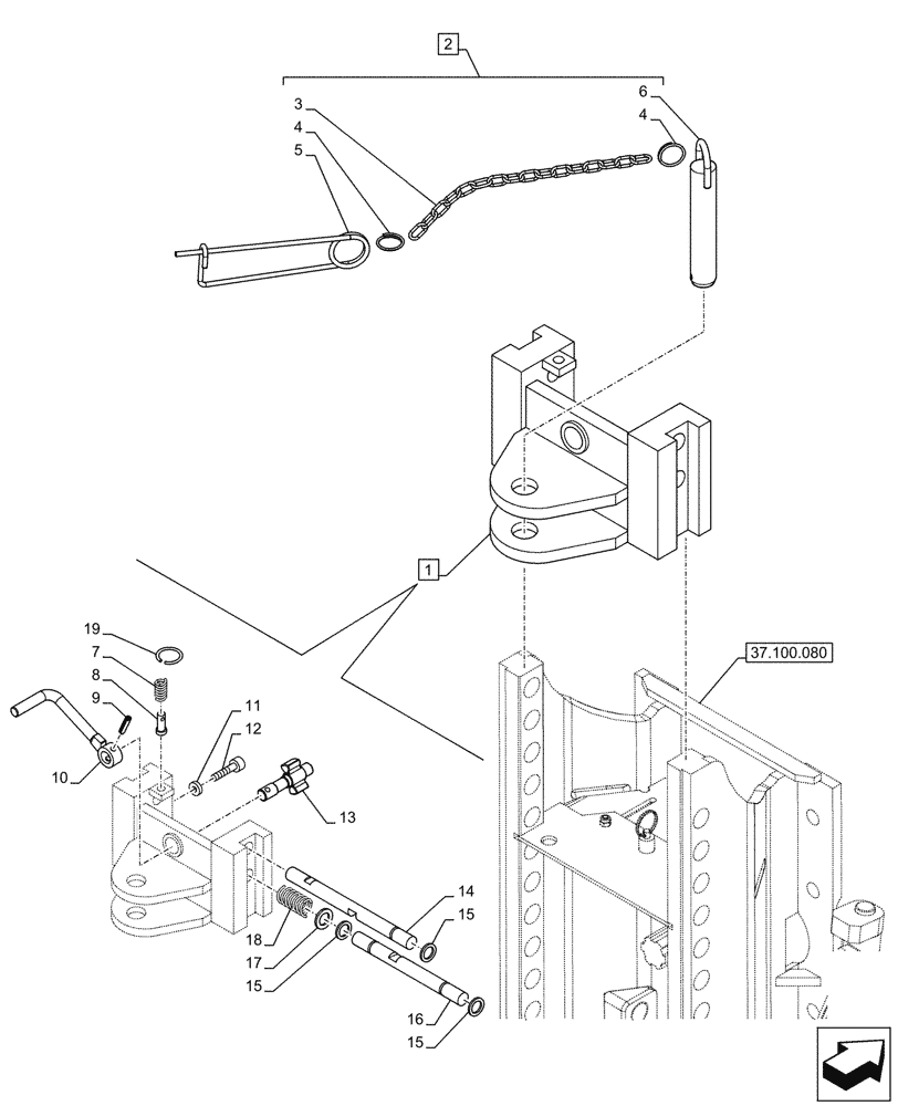Схема запчастей Case IH FARMALL 80N - (37.100.100) - VAR - 331891 - REAR, TOW HOOK (37) - HITCHES, DRAWBARS & IMPLEMENT COUPLINGS