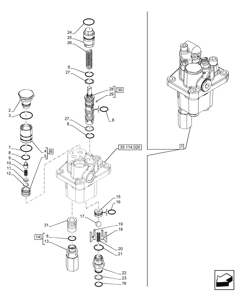 Схема запчастей Case IH FARMALL 110N - (35.114.030) - VAR - 342377, 342378, 342379, 342380, 342381, 744833, 759013 - REAR, HYDRAULIC LIFT, CONTROL VALVE, COMPONENTS (35) - HYDRAULIC SYSTEMS